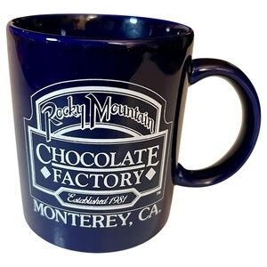 Blue and White Rocky Mountain Chocolate Factory Mug from Monterey, CA